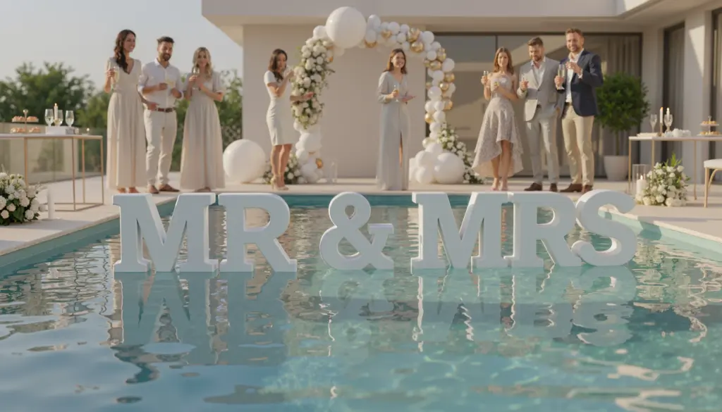 Letras flotantes para piscina de boda